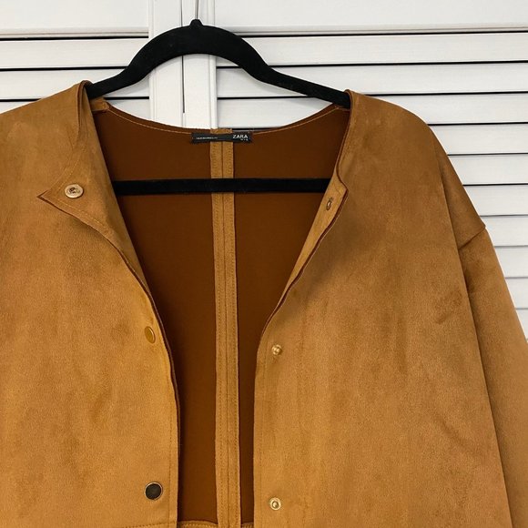 Zara Brown Faux Suede Fur Long Coat / Shacket NWOT - Picture 5 of 6